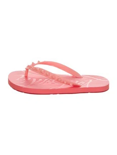 Pre-owned Christian Louboutin Rubber Studded Accents Flip Flops In Pink