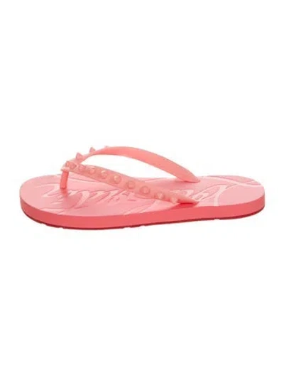 Pre-owned Christian Louboutin Rubber Studded Accents Flip Flops In Pink