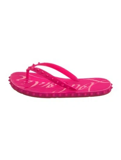 Pre-owned Christian Louboutin Rubber Studded Accents Flip Flops In Pink