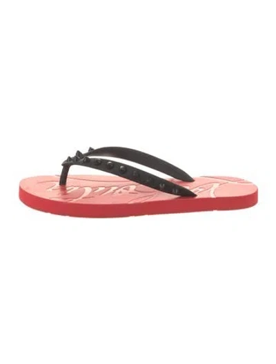 Pre-owned Christian Louboutin Rubber Studded Accents Flip Flops In Red