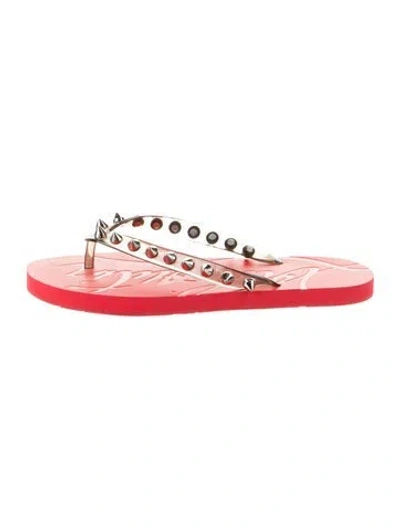 Pre-owned Christian Louboutin Rubber Studded Accents Flip Flops In Red