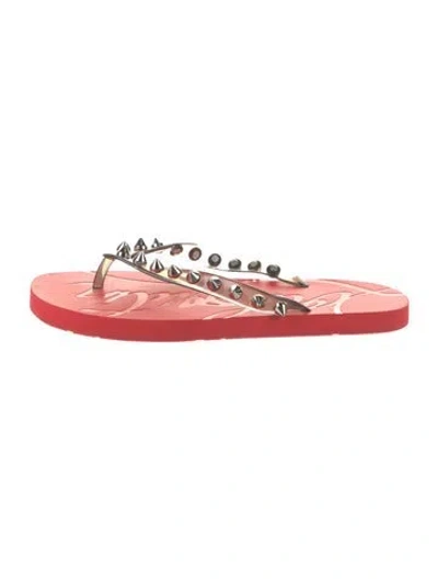 Pre-owned Christian Louboutin Rubber Studded Accents Flip Flops In Red