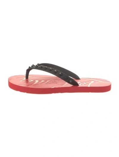 Pre-owned Christian Louboutin Rubber Studded Accents Flip Flops In Red