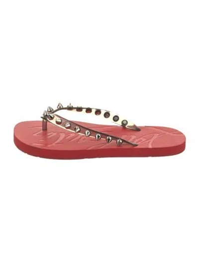 Pre-owned Christian Louboutin Rubber Studded Accents Flip Flops In Red