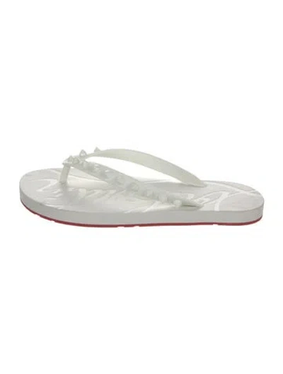 Pre-owned Christian Louboutin Rubber Studded Accents Flip Flops In White