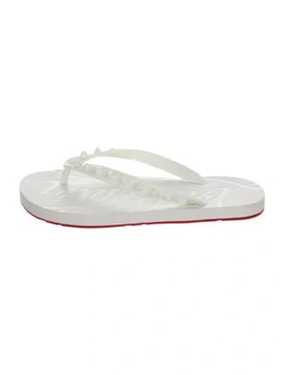 Pre-owned Christian Louboutin Rubber Studded Accents Flip Flops In White