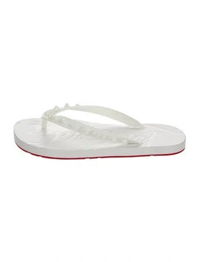Pre-owned Christian Louboutin Rubber Studded Accents Flip Flops In White