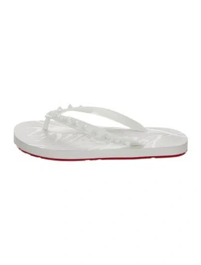 Pre-owned Christian Louboutin Rubber Studded Accents Flip Flops In White