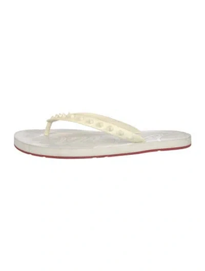 Pre-owned Christian Louboutin Rubber Studded Accents Flip Flops In White