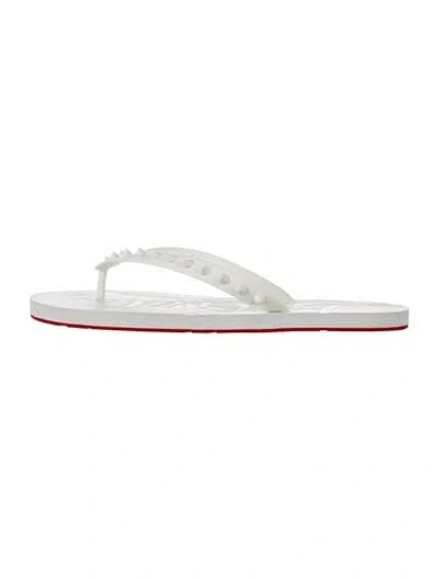 Pre-owned Christian Louboutin Rubber Studded Accents Flip Flops In White