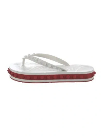 Pre-owned Christian Louboutin Rubber Studded Accents Flip Flops In White