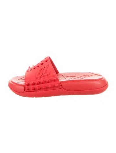 Pre-owned Christian Louboutin Rubber Studded Accents Slides In Red