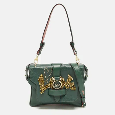 Pre-owned Christian Louboutin Rubylou Crystals Green Leather Flap Bag