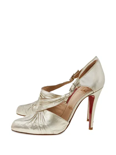 Pre-owned Christian Louboutin Ruffled-detail Leather Pumps In Gold