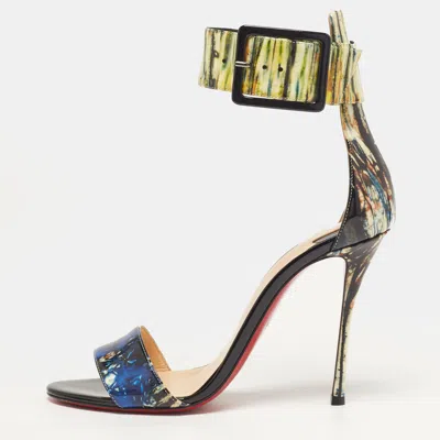 Pre-owned Christian Louboutin Runana Size 40 Multicolor Patent Leather Ankle Strap Sandals