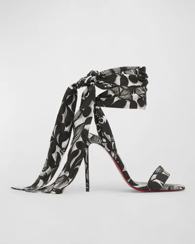 Christian Louboutin Womens Black/white Sandale Du Desert 100 Satin Heeled Sandals