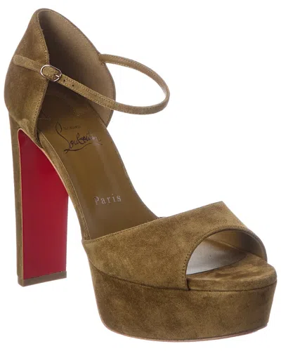 Christian Louboutin Sandaloo 130 Suede Platform Sandal In Brown
