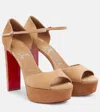 Christian Louboutin Sandaloo 130 Suede Platform Sandals In Sand