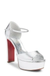 Christian Louboutin Sandaloo Metallic Red Sole Platform Sandals In Silver