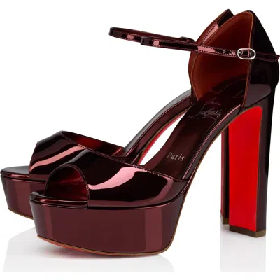 Christian Louboutin Sandaloo Metallic Peep-toe Sandal In Burgundy