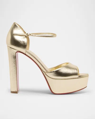 Christian Louboutin Sandaloo Metallic Red Sole Platform Sandals In Gold