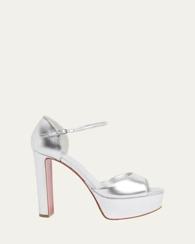 Christian Louboutin Sandaloo Metallic Red Sole Platform Sandals In Silver