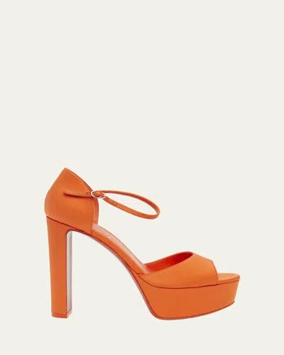 Christian Louboutin Sandaloo Silk Ankle-strap Red Sole Platform Sandals In Multi