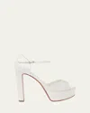 Christian Louboutin Sandaloo Silk Ankle-strap Red Sole Platform Sandals In Ivory