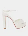 Christian Louboutin Sandaloo Silk Ankle-strap Red Sole Platform Sandals In Ivory