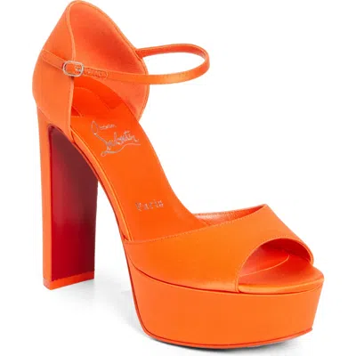 Christian Louboutin Sandaloo Silk Satin Platform Sandal In Magma/lin Magma