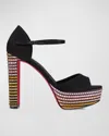 Christian Louboutin Sandaloo Strass Red Sole Platform Sandals In Black/multi