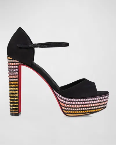 Christian Louboutin Sandaloo Strass Red Sole Platform Sandals In Black/multi