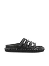 Christian Louboutin Womens Black Pyra Hallulila Waxed Leather Flat Sandals Eur 39.5 / 6.5 Uk