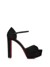 Christian Louboutin Sandaloo Suede Red Sole Platform Sandals In Black/lin Black
