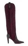Christian Louboutin Santia 85mm Western Suede Knee Boots In Burgundy