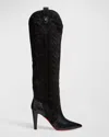 Christian Louboutin Santia Botta Mixed Leather Red Sole Boots In Black