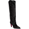 Christian Louboutin Santia Crystal Beaded Knee High Western Boot In Black/bk Luc