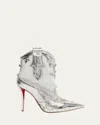 Christian Louboutin Santia Spike Metallic Leather Red Sole Western Booties In Multi