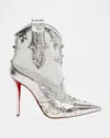 Christian Louboutin Santia Spike Metallic Leather Red Sole Western Booties In Silver