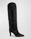 Christian Louboutin Santia Crystal Beaded Knee High Western Boot In Black