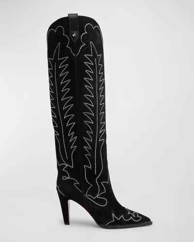 CHRISTIAN LOUBOUTIN SANTIA SUEDE STRASS RED SOLE WESTERN BOOTS