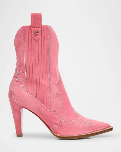 Christian Louboutin Santigag Strass Suede Red Sole Western Booties In Pink