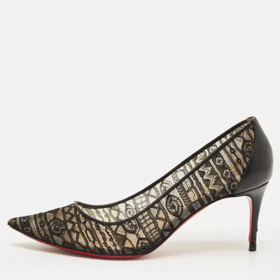 Pre-owned Christian Louboutin Saramor Size 38 Black Lace And Leather Pumps