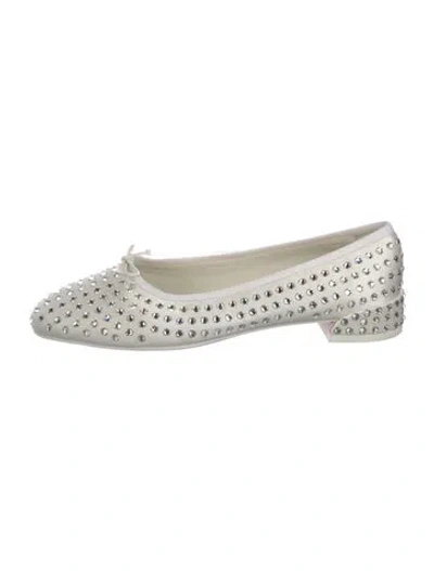 Pre-owned Christian Louboutin Satin Bow Accents Flats In White