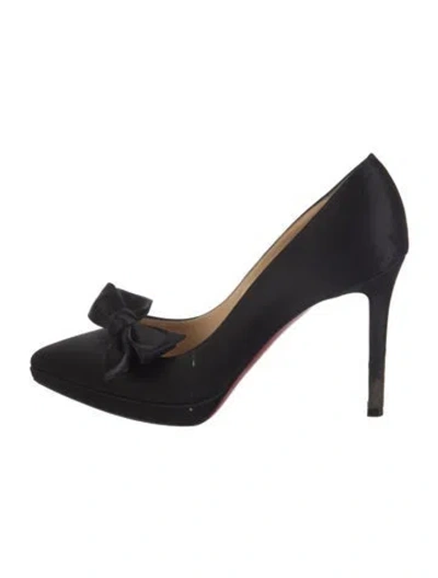 Pre-owned Christian Louboutin Satin Bow Accents Pumps In Black