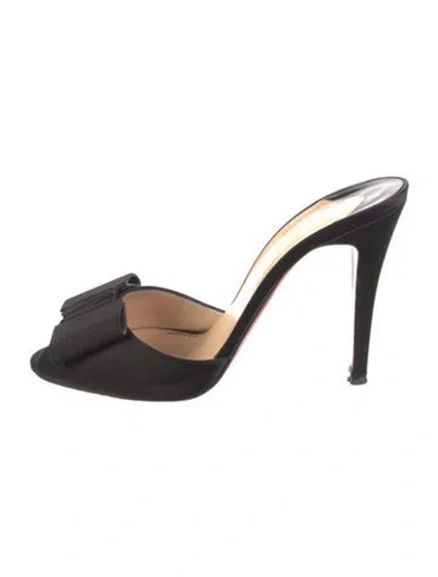 Pre-owned Christian Louboutin Satin Bow Accents Slides In Black