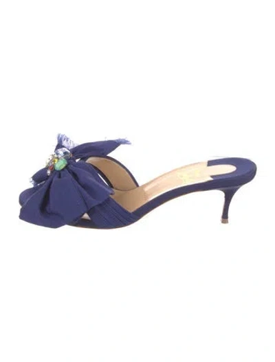 Pre-owned Christian Louboutin Satin Bow Accents Slides In Blue