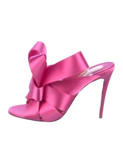 Pre-owned Christian Louboutin Satin Bow Accents Slides In Pink