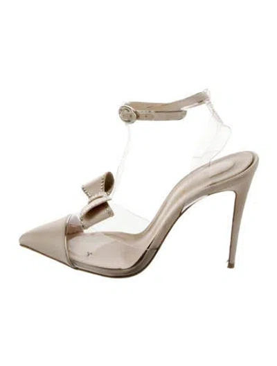 Pre-owned Christian Louboutin Satin Bow Accents T-strap Pumps In Neutral