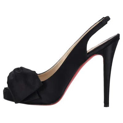 Pre-owned Christian Louboutin Satin Bow Detail Peep-toe Pumps In Black